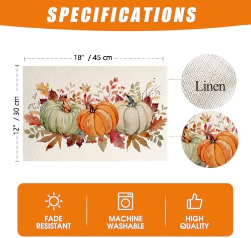 RABUSOFA Orange Pumpkins Leaves Fall Placemats Set of 4
