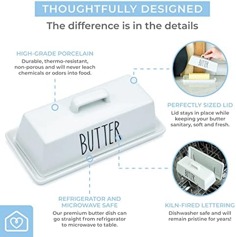 Heartland Home Porcelain Covered Butter Dish with Lid for Countertop