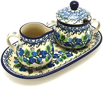 Polish Pottery Cream & Sugar Set - Blue Berries