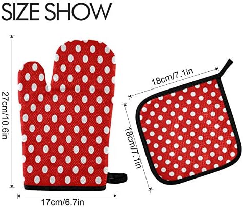 QMXO Geometric Texture Red Polka Dot Oven Mitts Quilted Cotton Lining