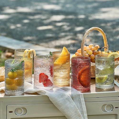 Colored Hobnail Drinking Glasses Set of 6, 12oz Vintage Kitchen