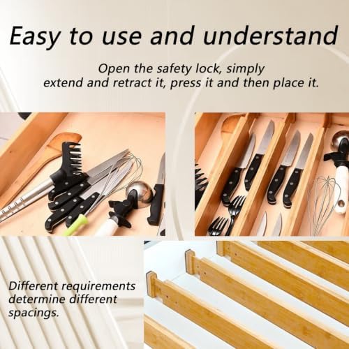 4 Pack Adjustable Bamboo Drawer Dividers 17–22.25 Inch – Expandable