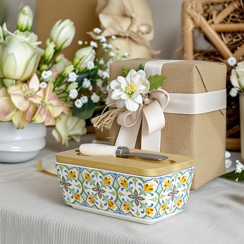 KZJZKJ Ceramic Butter Dish with Lid, Large Green Butter Keeper for 2