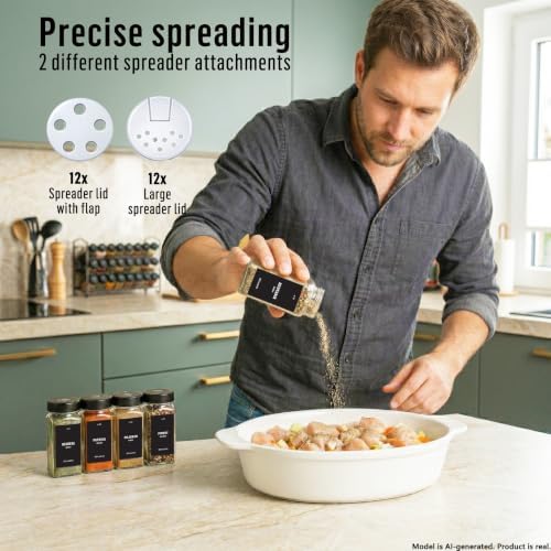 Deco haus Glass Spice Jars with Lids 12x4oz - Airtight Spice