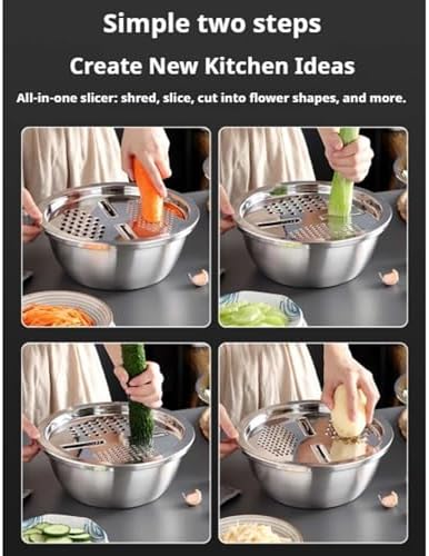 German Quality 3-in-1 Stainless Steel Grater Bowl,Stainless Steel