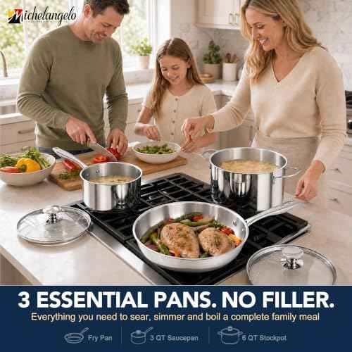 Michelangelo 5-Piece 304 Stainless Steel Cookware Set, Induction Compatible