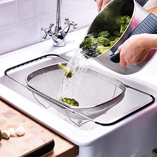 Over The Sink Stainless Steel Oval Colander with Expandable Rubber