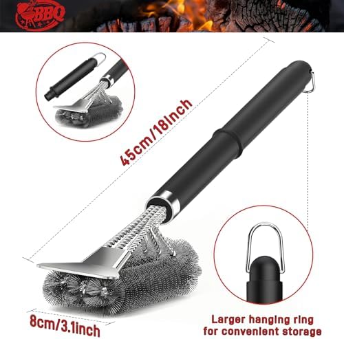 TNTOR Grill Brush with Scraper, 18" Adjustable Handle