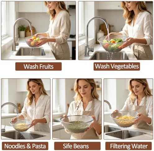 10.63’’ 9.84’’ Stainless Steel Colander Set Strainer Bowl, 4 PCS