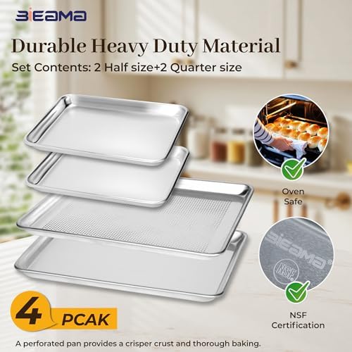 BIEAMA Baking Sheet Pans Set of 4, Perforated Half & Quarter Size