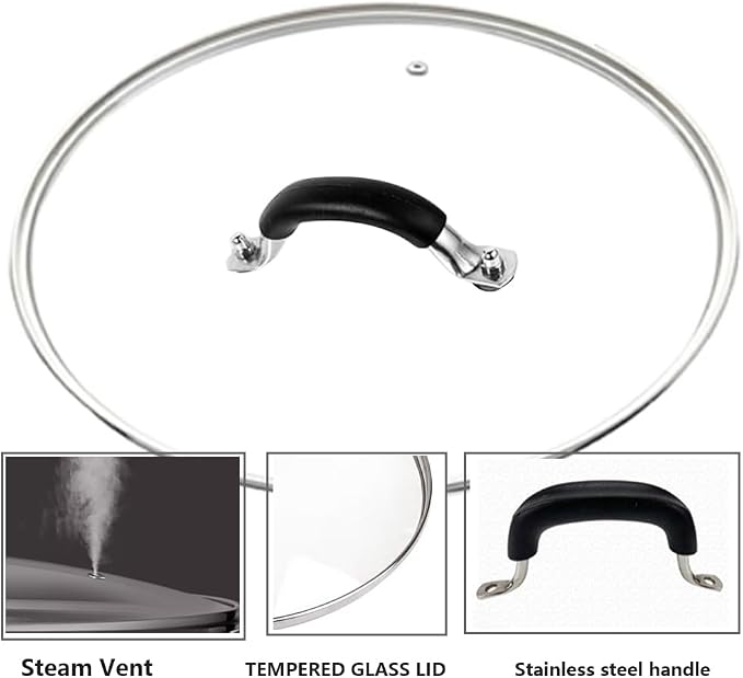12 Inch Tempered Glass Lid for Lodge 12" Cast Iron Skillets & 7QT Dutch Ovens - Image 3