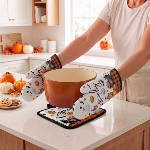 Halloween Spooky Ghost Oven Mitt and Pot Holder Set, 4PC