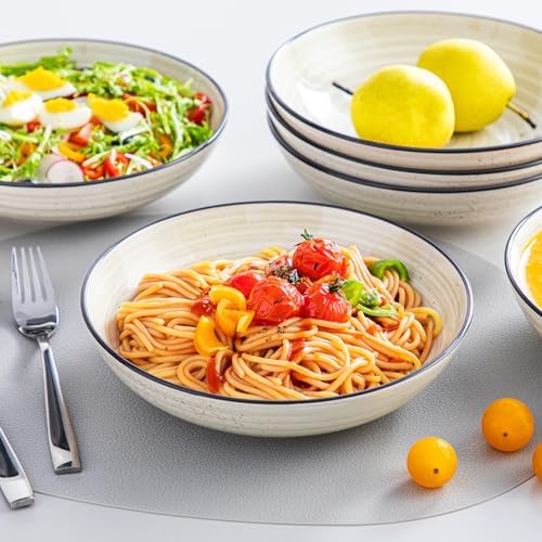 vancasso Bonbon Pasta Bowls Set of 6, 38 Oz Ceramic Salad Bowls, Wide