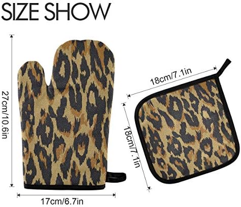 QMXO Animal Leopard Skin Oven Mitts Quilted Cotton Lining Potholders