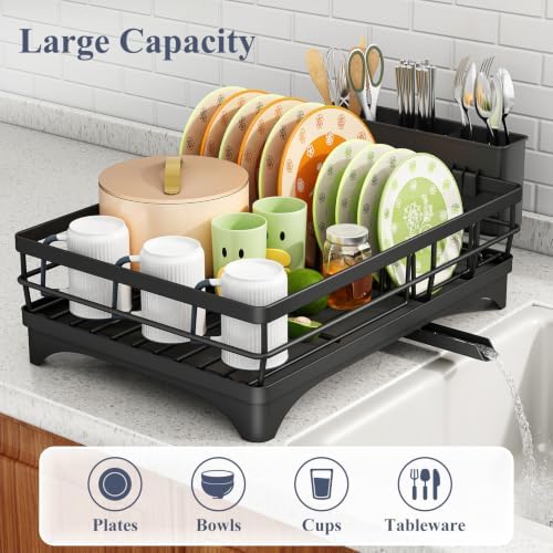 SAYZH Dish Drying Rack with Utensil Holder, Black