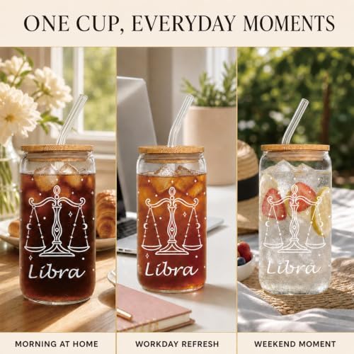 Libra Birthday Gifts for Women - 16oz Libra Sign Glass Tumbler with