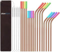 StrawExpert Set of 16 Reusable Stainless Steel Straws with Travel Case