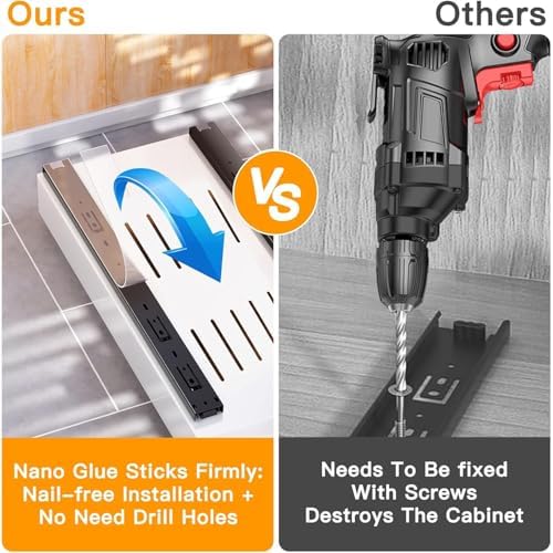 2 Pack Pull Out Cabinet Organizer, Adhesive Slide Out Drawer for
