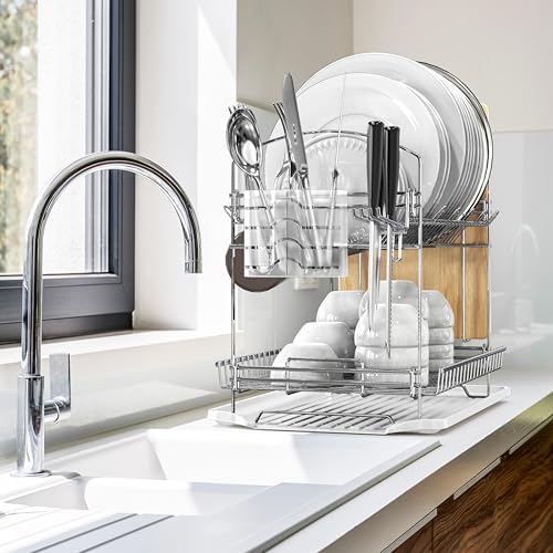 Simple Houseware 2-Tier Stainless Steel Dish Rack, Chrome