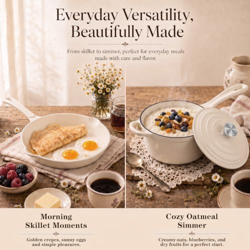 5-Piece Enameled Cast Iron Cookware Set with Lids, Dutch Oven &