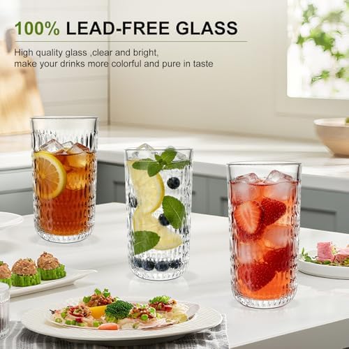 Highball Glasses Set of 6, 12oz Crystal Drinking Glasses, Lead-free