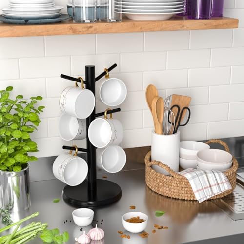Coffee Mug Holder with 6 Hooks, Bamboo Mug Tree Stand for Countertop