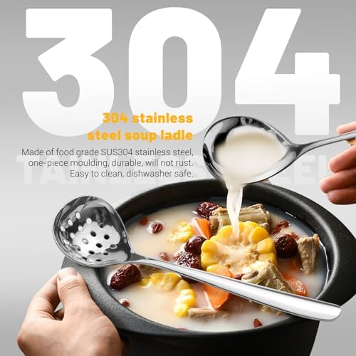 2Pcs Small Ladle and Slotted Spoon, Heavy Duty 304 Stainless Steel