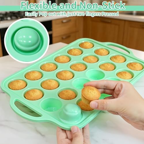 2 Pack Silicone Mini Muffin Pan, 48 Cups Mini Cupcake Pans