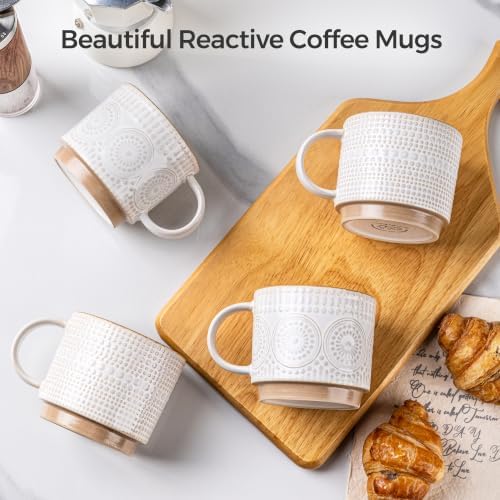 GBhome 16 oz Coffee Mugs Set of 4, Stackable Ceramic Coffee Cups Set