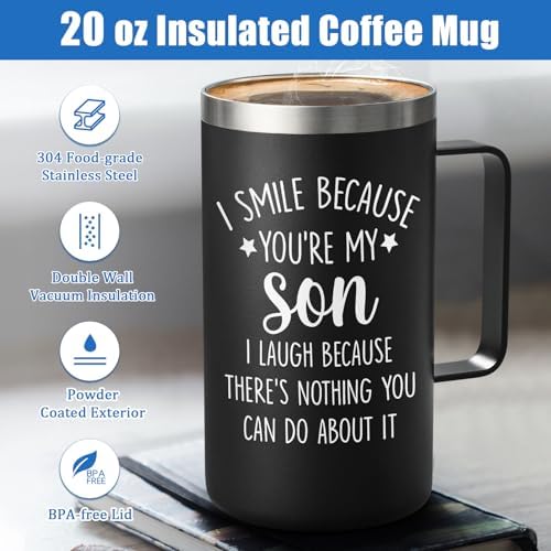 Lifecapido Son Gifts, 20oz Stainless Steel Insulated Coffee Mug, Black