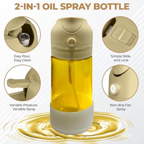 MBO 2-in-1 Olive Oil Spray Bottle, 16oz/470ml Glass Dispenser