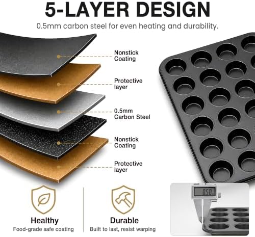 Parmedu 24 Cups Carbon Steel Muffin Pan Set with 200 Cupcake Liners, 1