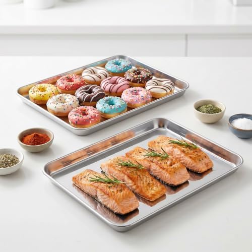 2 Pcs Baking Sheet 12.5" x 10" Stainless Steel Quarter Sheet Pan Set