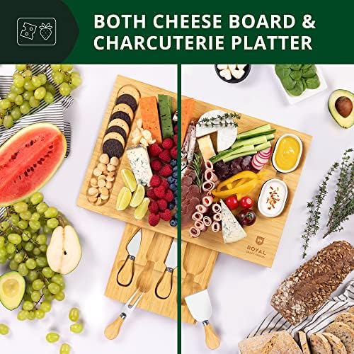 ROYAL CRAFT WOOD Bamboo Cheese Board and Knife Set with Charcuterie