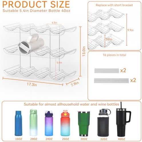 Yieach 3 Tier Stackable Water Bottle Organizer for Cabinets 40 oz