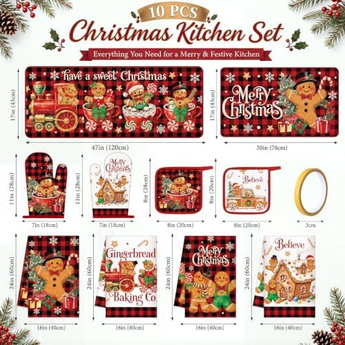 HunnmingRe 10 Pcs Gingerbread Christmas Kitchen Decor Accessories Set