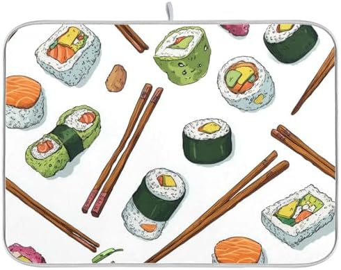 OTVEE Whimsical Sushi Print Dish Drying Mat for Kitchen Counter