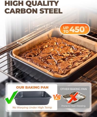 Bake Choice 8 x 8 Square Brownie Pan, Baking Pan with 30 Pcs Pre Cut