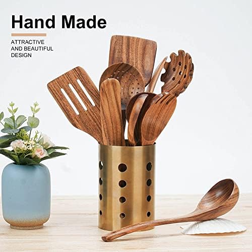 Teak Wood Kitchen Utensil Set with Holder