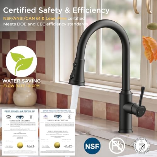 FORIOUS Black Kitchen Faucet with Pull Down Sprayer
