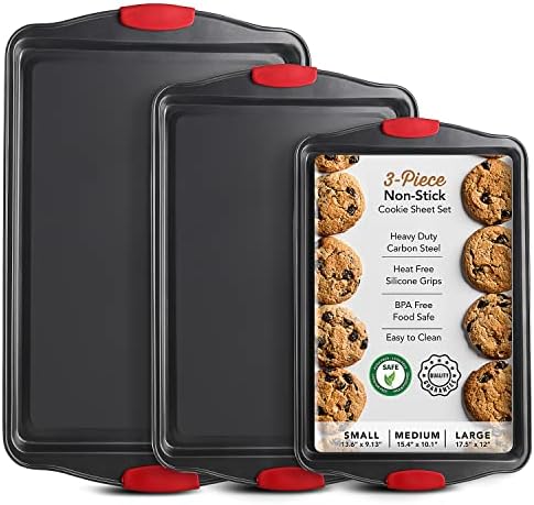 Eatex Nonstick Baking Sheet Set, 3-Piece Baking Pans Set with Silicone
