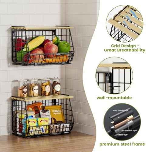Hanging Fruit Basket for Kitchen, 3 Pack Vegetable Produce Basket