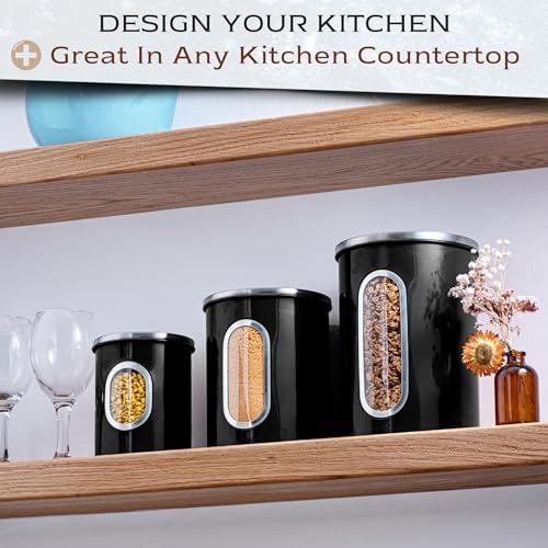 Moss & Stone 3-Pcs Black Canisters Set for Kitchen Storage Airtight