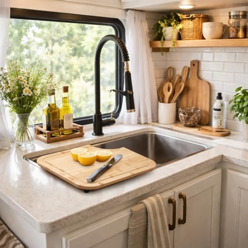 Ziliny 1 Pc RV Sink Cover Cutting Board, 14.5 x 12.5 in, Bamboo