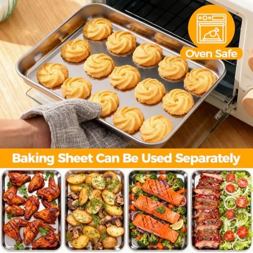 Onader Air Fryer Basket and Pan, Stainless Steel Quarter Sheet Pan