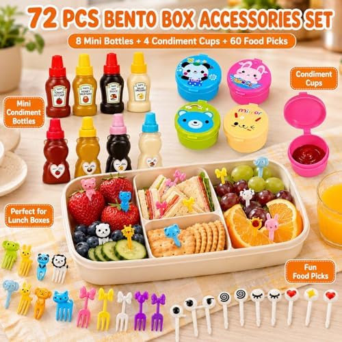72 Pack Lunch Box Accessories, Including Mini Ketchup Bottle Bear