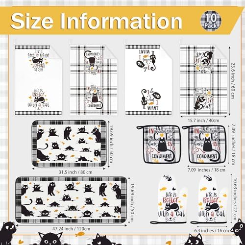 10 Pcs Black Cat Themed Kitchen Decor and Accessories - Sets 4 Kitchen