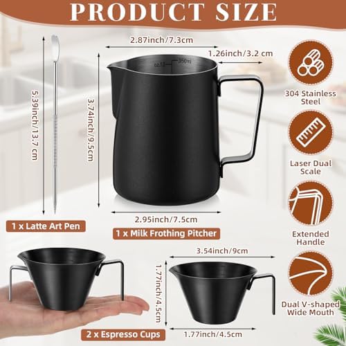 4 Pcs Espresso Accessories Kit with Espresso Cups with Handle, Milk