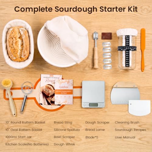 Sourdough Starter Kit with Scale, 10" Round and 10" Oval Basket