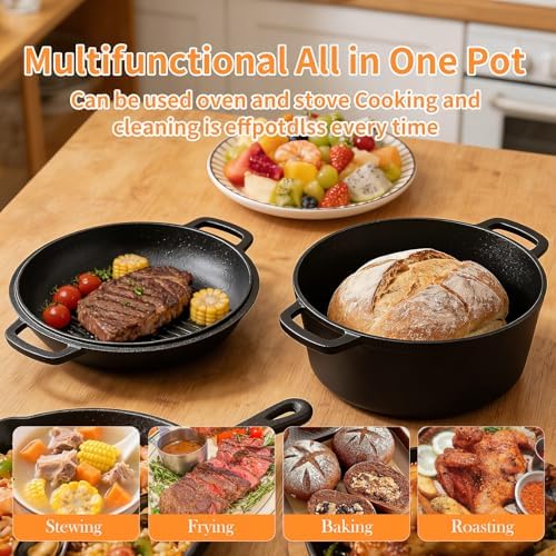 Pre-Seasoned Cast Iron Dutch Oven for Bread Baking, 5QT